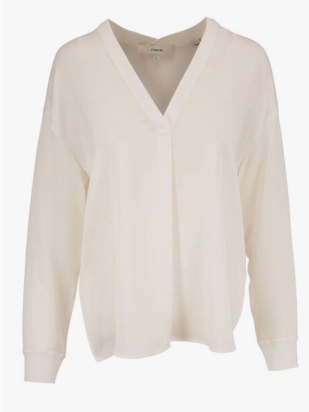 Vince Double Georgette Silk V-Neck Pullover Blouse Cream Off White Size S